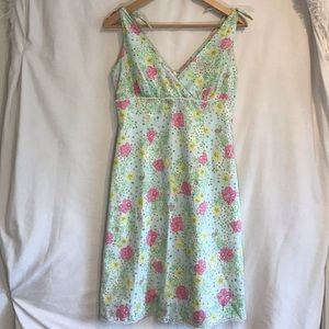 Lilly Pulitzer Green and Pink Floral Flow Dress